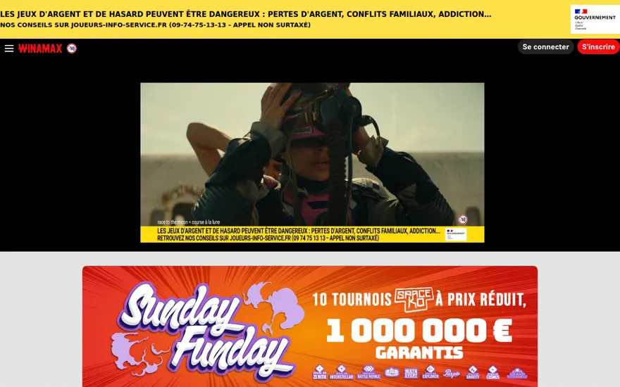 Page d'accueil de Winamax, opérateur agréé ANJ pour le poker et les paris sportifs